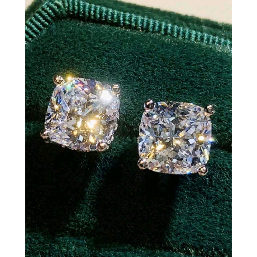 8 ctw Cushion Cut Simulated Diamond Earrings with White Gold Studs